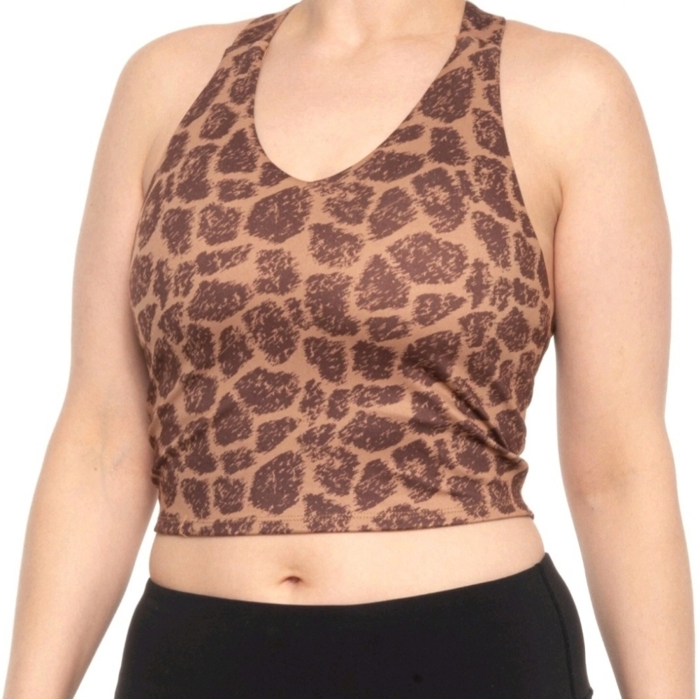 Kyodan Crop Top Sports Bra M Medium Impact Animal Print Stretch Lined Racer Back